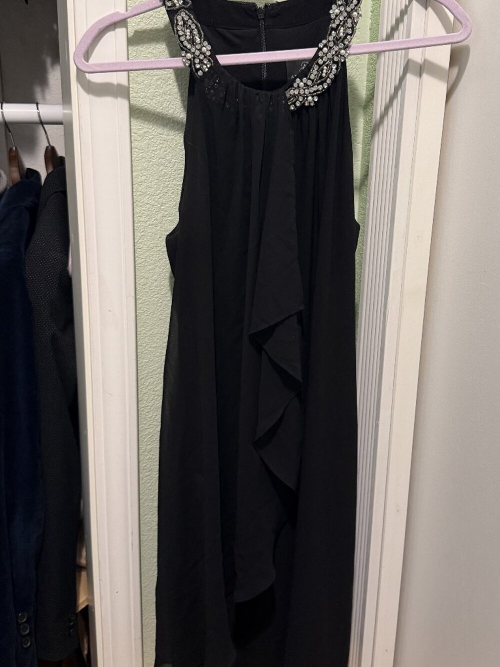 Adrianna Papell Embellished Black Halter Cocktail Dress Size 10